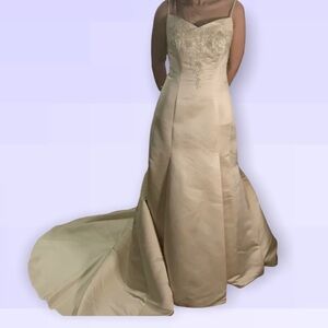 Elegant Champagne NWT Wedding Gown / Beaded Bridal Size 12